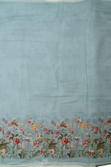 Sky Blue Color Mal Chanderi Embroidered Fabric