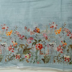 Sky Blue Color Mal Chanderi Embroidered Fabric