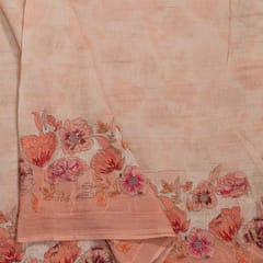 Peach Color Mal Chanderi Embroidered Fabric