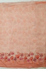 Peach Color Mal Chanderi Embroidered Fabric