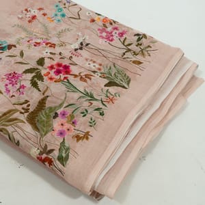 Beige Color Mal Chanderi Embroidered Fabric