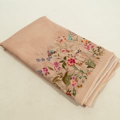 Beige Color Mal Chanderi Embroidered Fabric