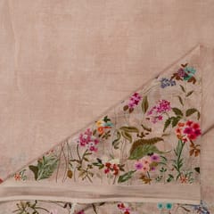 Beige Color Mal Chanderi Embroidered Fabric