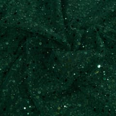 Bottle Green Colour Net Embroidered Fabric