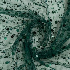 Bottle Green Colour Net Embroidered Fabric