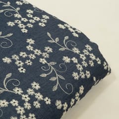 Blue Colour Denim Embroidered Fabric