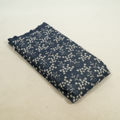 Blue Colour Denim Embroidered Fabric