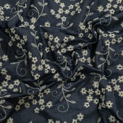 Blue Colour Denim Embroidered Fabric