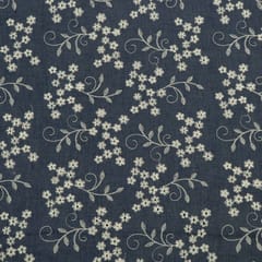 Blue Colour Denim Embroidered Fabric