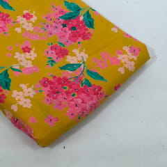Yeloow Color Cambric Cotton Printed Fabric