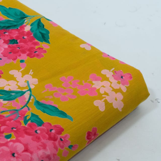 Yeloow Color Cambric Cotton Printed Fabric