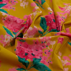 Yeloow Color Cambric Cotton Printed Fabric