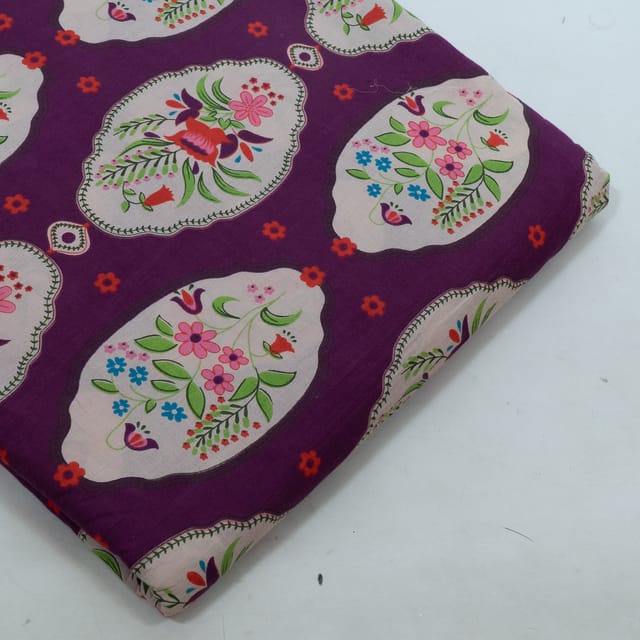 Purple Color Cambric Cotton Printed Fabric