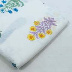 White Color Cambric Cotton Block Printed Fabric