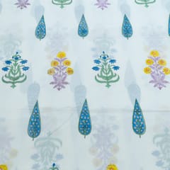 White Color Cambric Cotton Block Printed Fabric