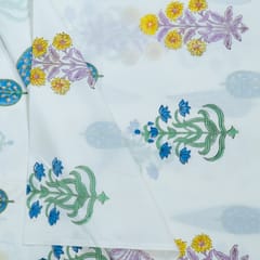 White Color Cambric Cotton Block Printed Fabric