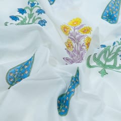 White Color Cambric Cotton Block Printed Fabric