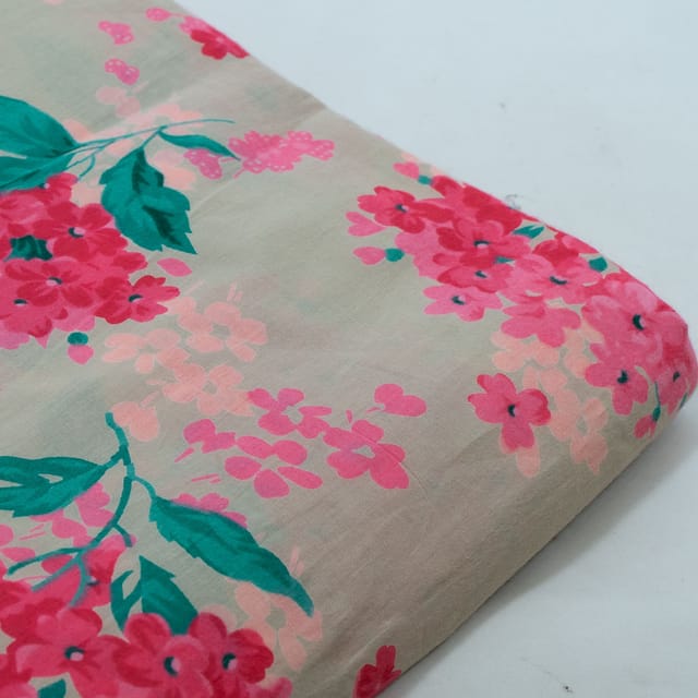 Beige Color Cambric Cotton Printed Fabric