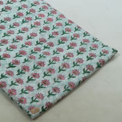 Sky Color Cambric Cotton Block Printed Fabric