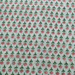 Sky Color Cambric Cotton Block Printed Fabric