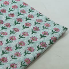Sky Color Cambric Cotton Block Printed Fabric