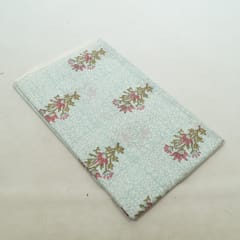 Sky Color Cambric Cotton Block Printed Fabric
