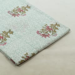Sky Color Cambric Cotton Block Printed Fabric