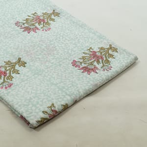 Sky Color Cambric Cotton Block Printed Fabric