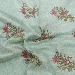 Sky Color Cambric Cotton Block Printed Fabric