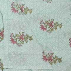 Sky Color Cambric Cotton Block Printed Fabric
