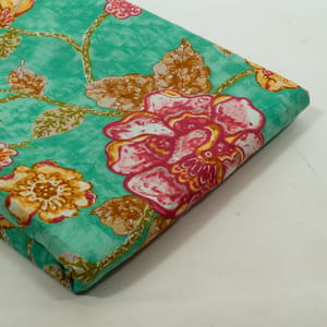 Green Color Cambric Cotton Printed Fabric