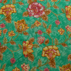 Green Color Cambric Cotton Printed Fabric