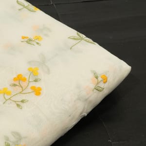 Cram Color Mal Chanderi Embroidered Fabric