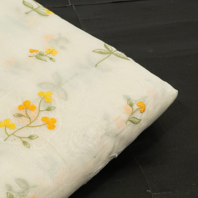 Cram Color Mal Chanderi Embroidered Fabric
