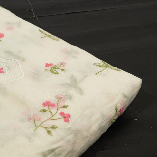 Cram Color Mal Chanderi Embroidered Fabric