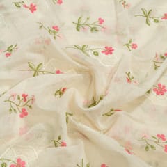 Cram Color Mal Chanderi Embroidered Fabric