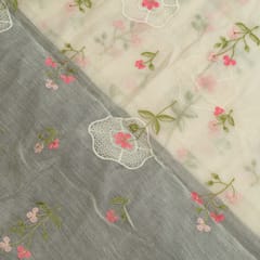 Cram Color Mal Chanderi Embroidered Fabric