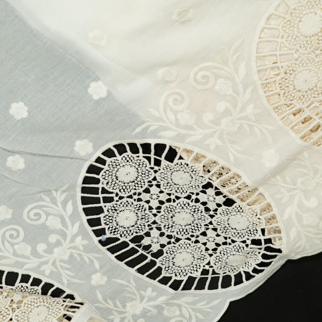 Cream Dyeable Color Cotton Cutwork Embroidered Fabric