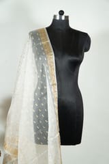 Off White Dyeable Organza Dupatta with Golden Border – Elegant & Versatile