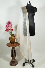 Off White Dyeable Organza Dupatta with Golden Border – Elegant & Versatile