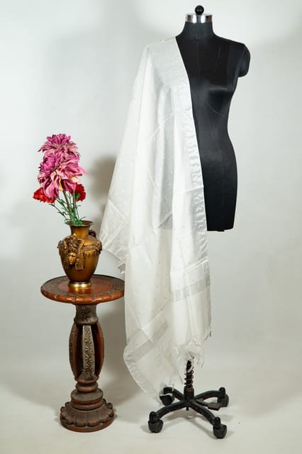 Off White Dyeable Chanderi Dupatta with Silver Border – Elegant & Versatile