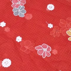 Dark Red Kota Checks Embroidered Floral Fabric – Thread & Sequins Work