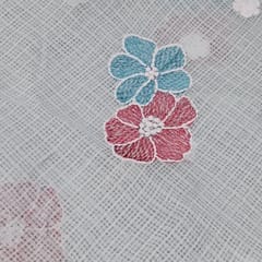 Sky Blue Kota Checks Embroidered Floral Fabric – Thread & Sequins Work