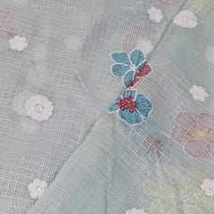 Sky Blue Kota Checks Embroidered Floral Fabric – Thread & Sequins Work