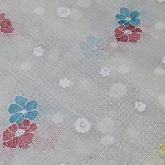 Cream Kota Checks Embroidered Floral Fabric – Thread & Sequins Work