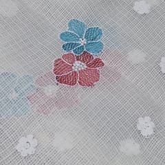 Cream Kota Checks Embroidered Floral Fabric – Thread & Sequins Work