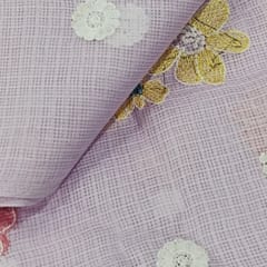 Baby Pink Kota Checks Embroidered Floral Fabric – Thread & Sequins Work