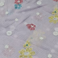 Baby Pink Kota Checks Embroidered Floral Fabric – Thread & Sequins Work