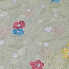 Pista Kota Checks Embroidered Floral Fabric – Thread & Sequins Work