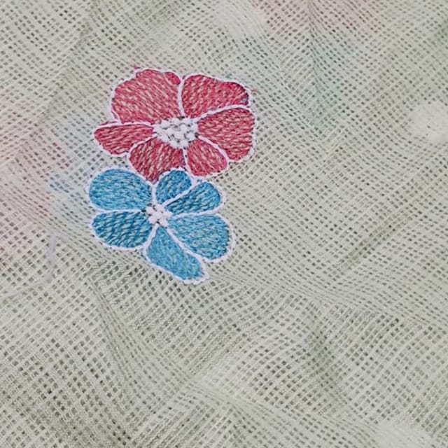Pista Kota Checks Embroidered Floral Fabric – Thread & Sequins Work